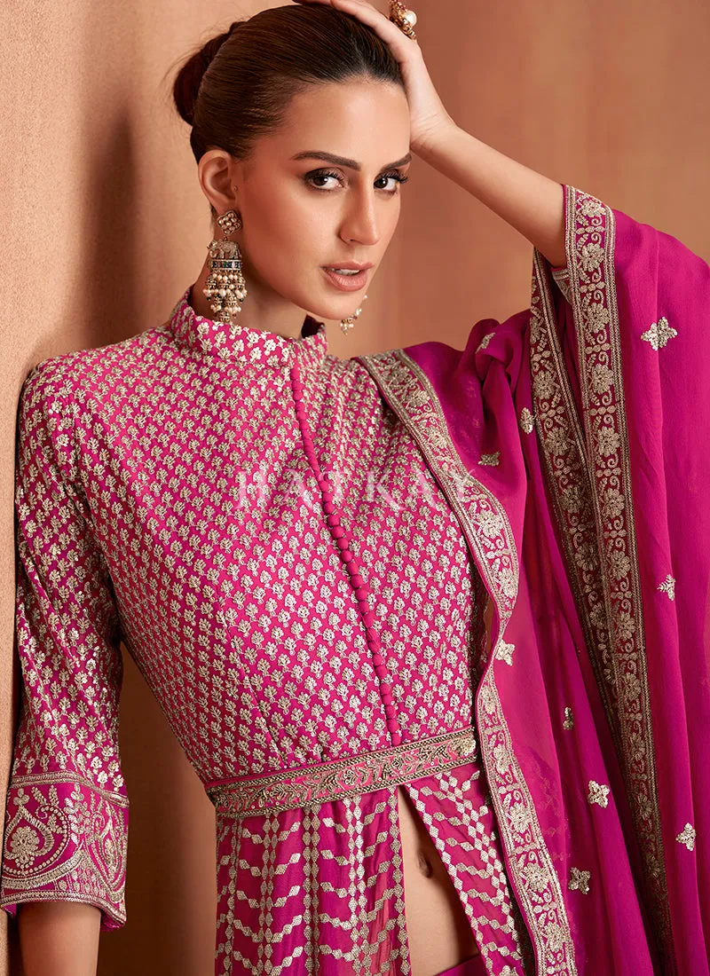 Rani Pink Slit-Style Anarkali Lehenga