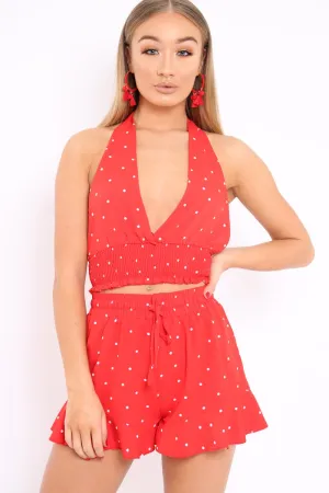 Red Polka Dot Shorts and Halterneck Co-ord - Alivia