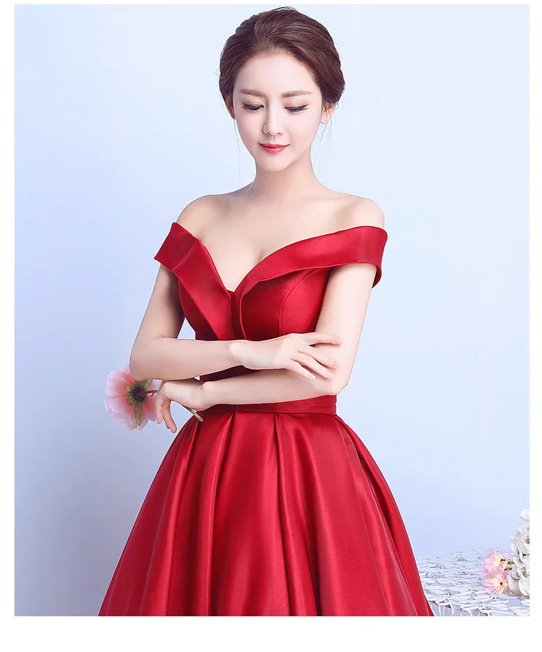 Red Satin Sweetheart Off Shoulder Long Formal Dress Evening Gown, Red Long Ball Gown Party Dress