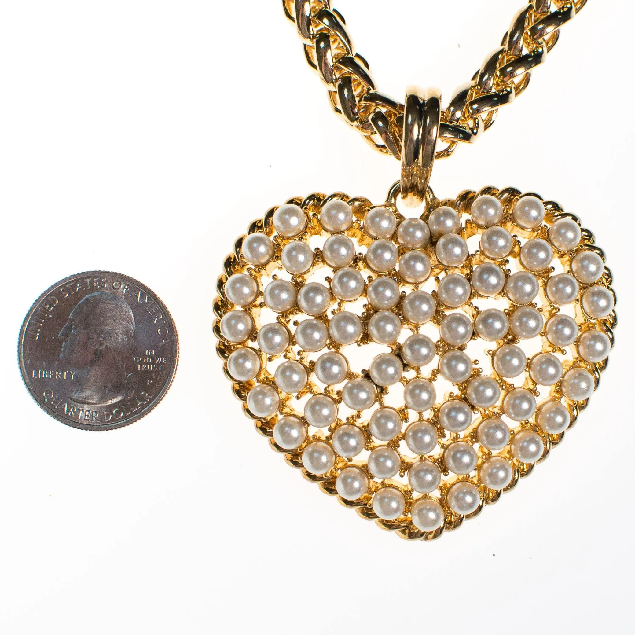Reserved 1 of 3 Huge Pearl Heart Pendant Statement Necklace