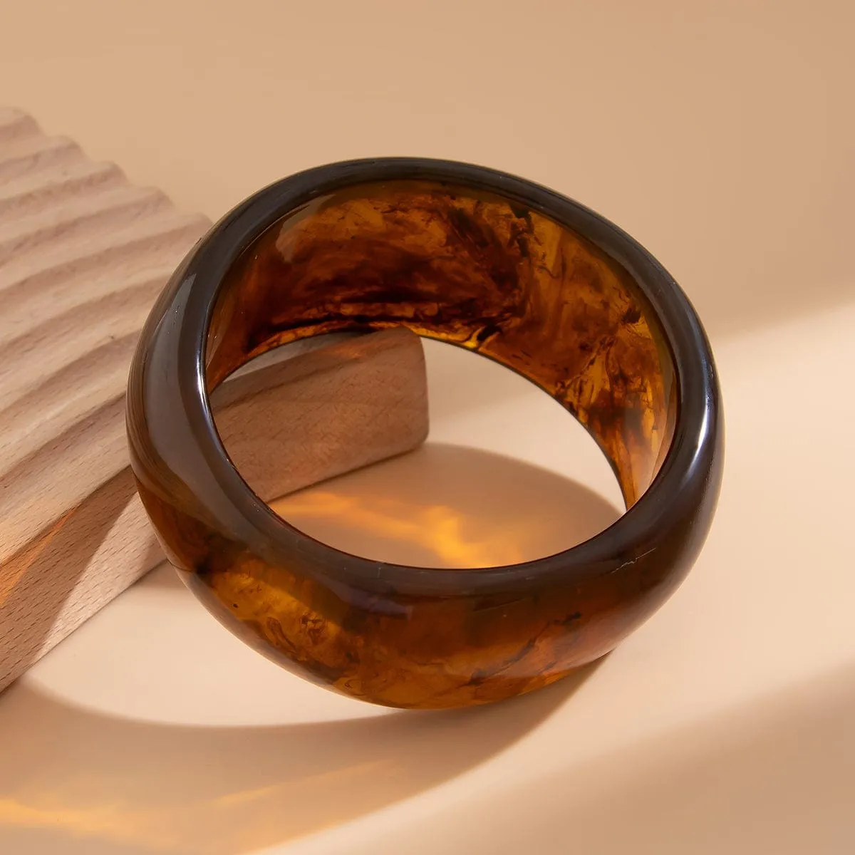 Retro Irregular Gradient Resin Wide Cuff Bangle Bracelet