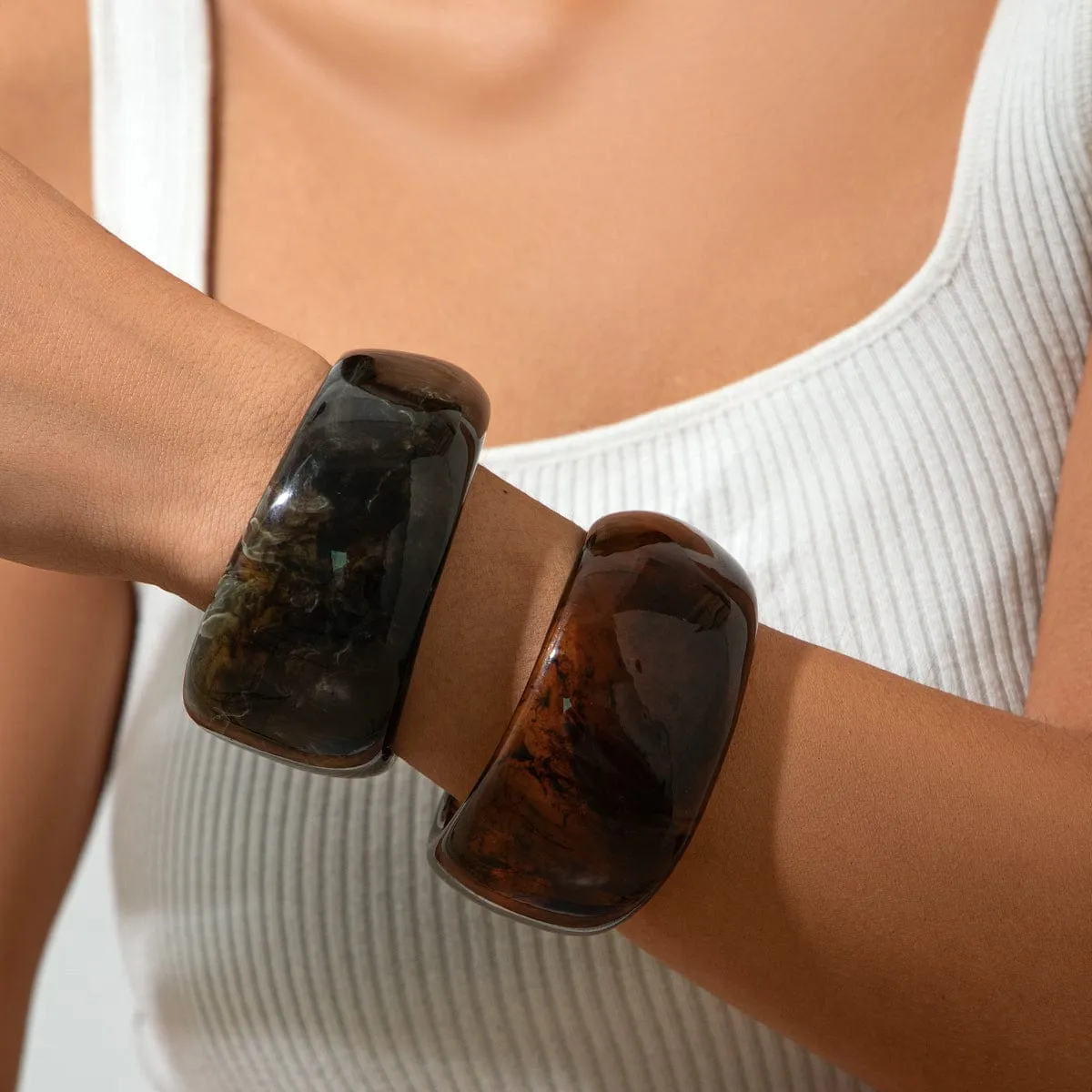 Retro Irregular Gradient Resin Wide Cuff Bangle Bracelet