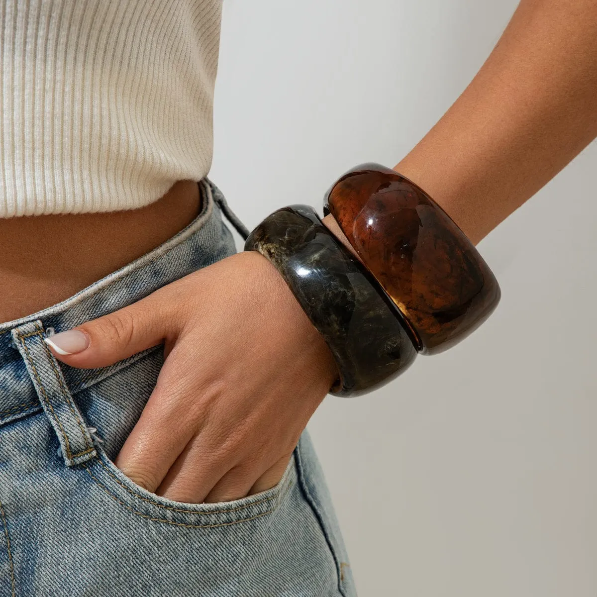Retro Irregular Gradient Resin Wide Cuff Bangle Bracelet