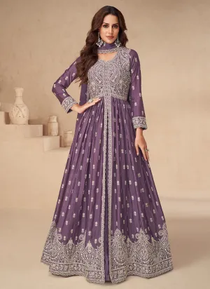 Rich Purple Embroidered Slit Style Anarkali Lehenga