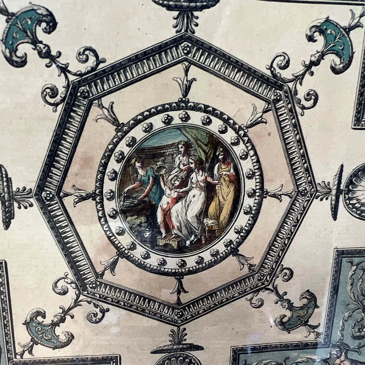 ROBERT ADAM Colored Bookplate Engraving, Lady Bute's Dressing Room Ceiling