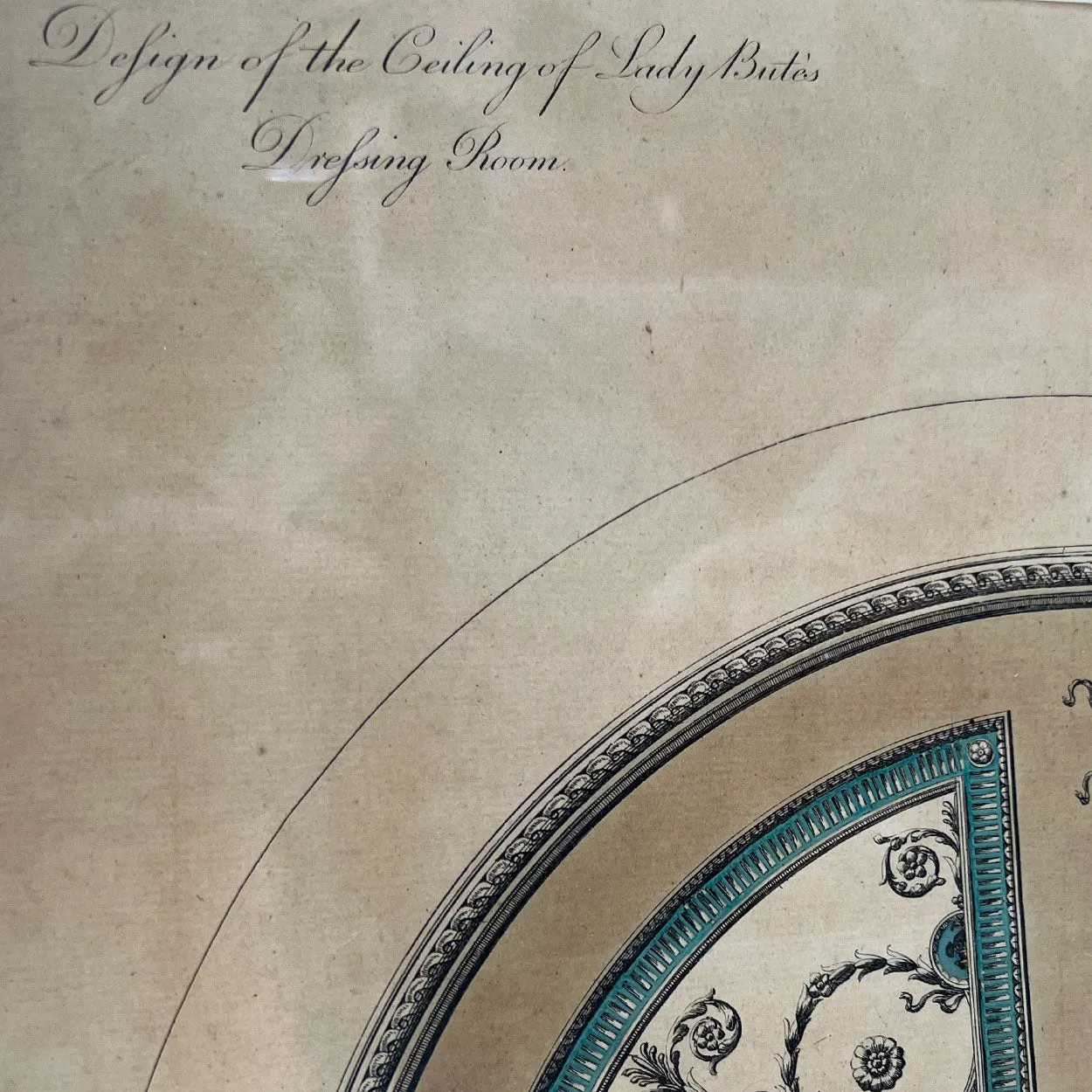 ROBERT ADAM Colored Bookplate Engraving, Lady Bute's Dressing Room Ceiling