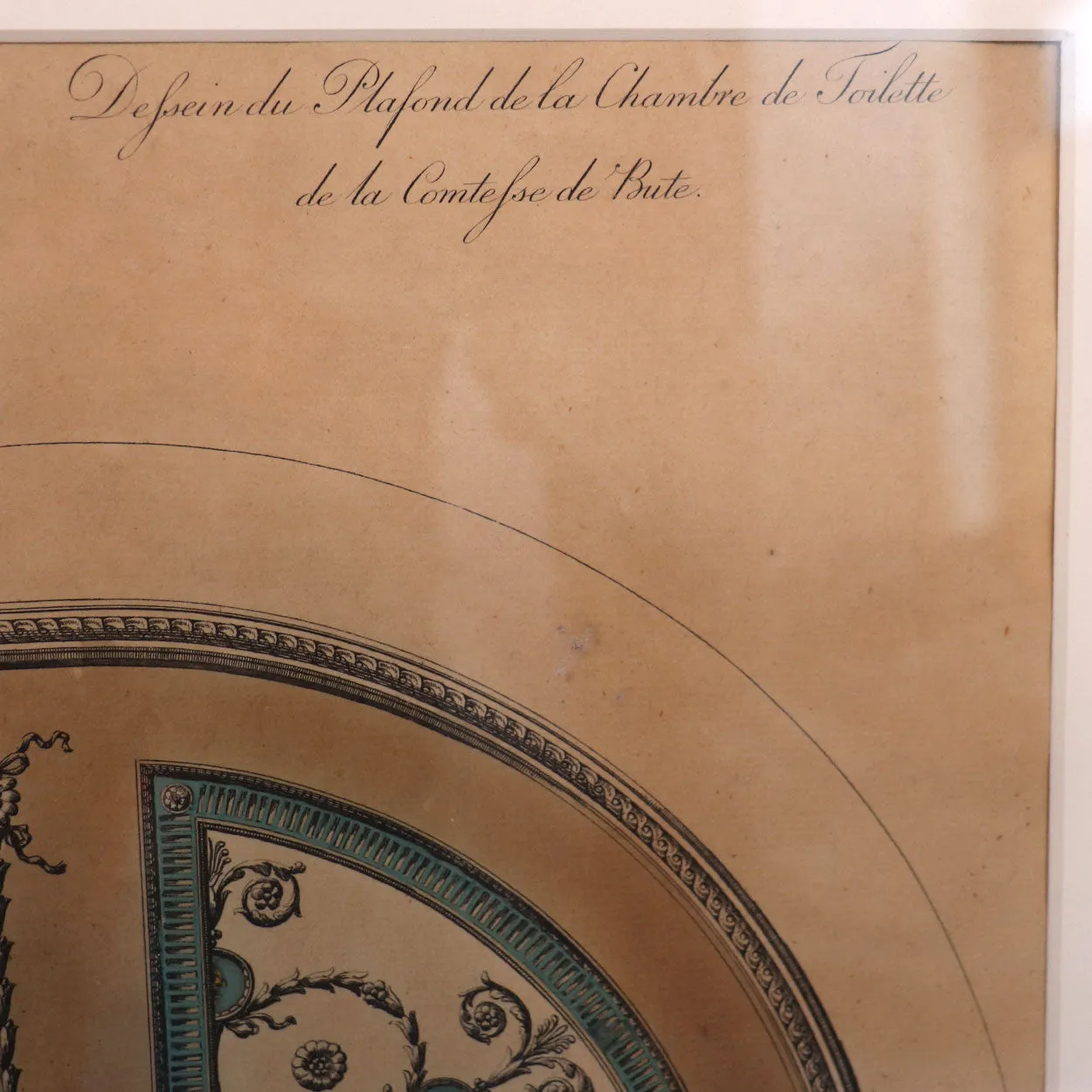 ROBERT ADAM Colored Bookplate Engraving, Lady Bute's Dressing Room Ceiling