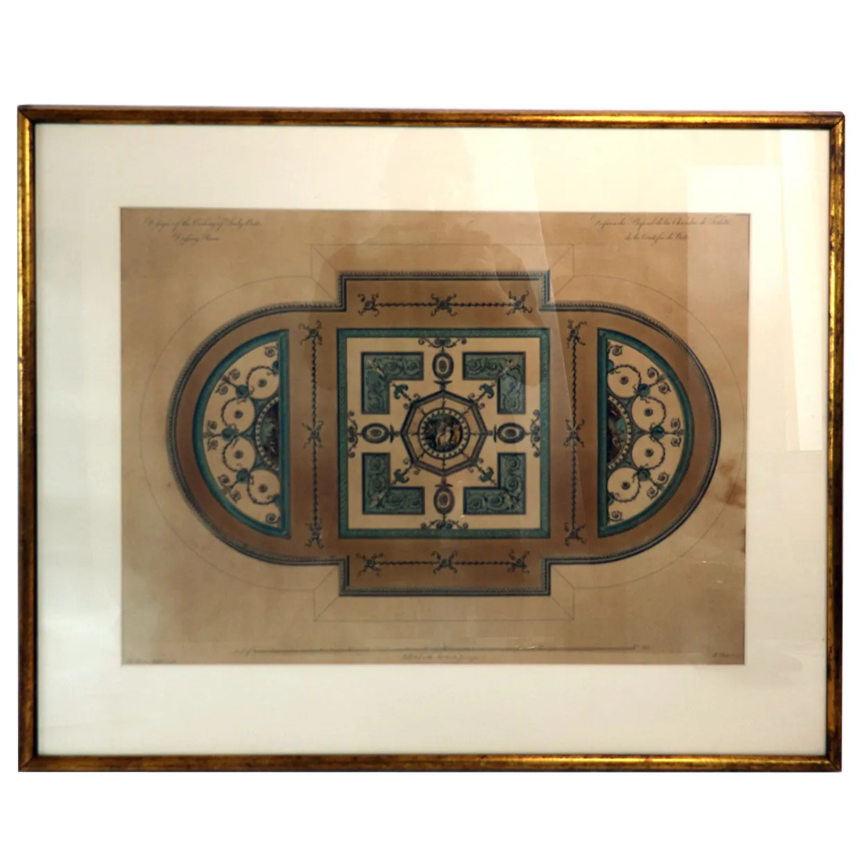 ROBERT ADAM Colored Bookplate Engraving, Lady Bute's Dressing Room Ceiling