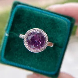 Round Cut Lab Alexandrite Halo Engagement Ring