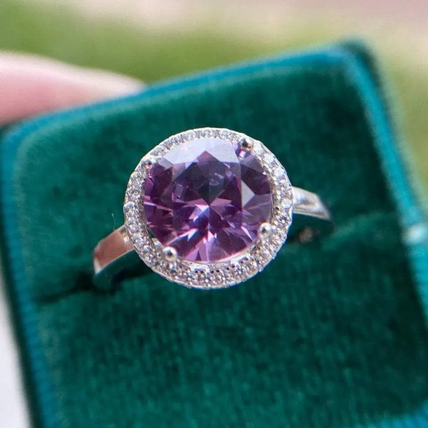Round Cut Lab Alexandrite Halo Engagement Ring