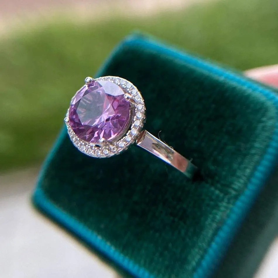 Round Cut Lab Alexandrite Halo Engagement Ring