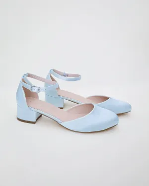 Round Toe Satin Block Heel with Ankle Strap