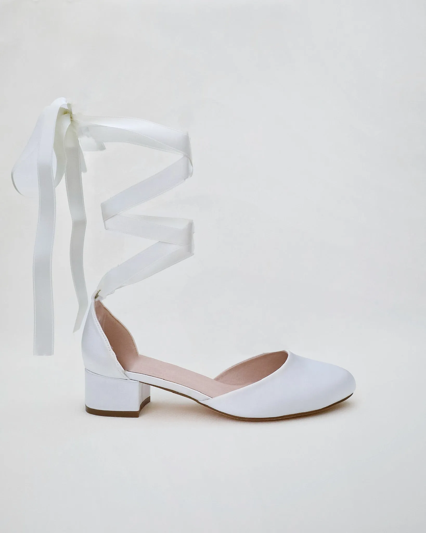 Round Toe Satin Block Heel with Ballerina Lace Up