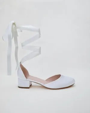 Round Toe Satin Block Heel with Ballerina Lace Up