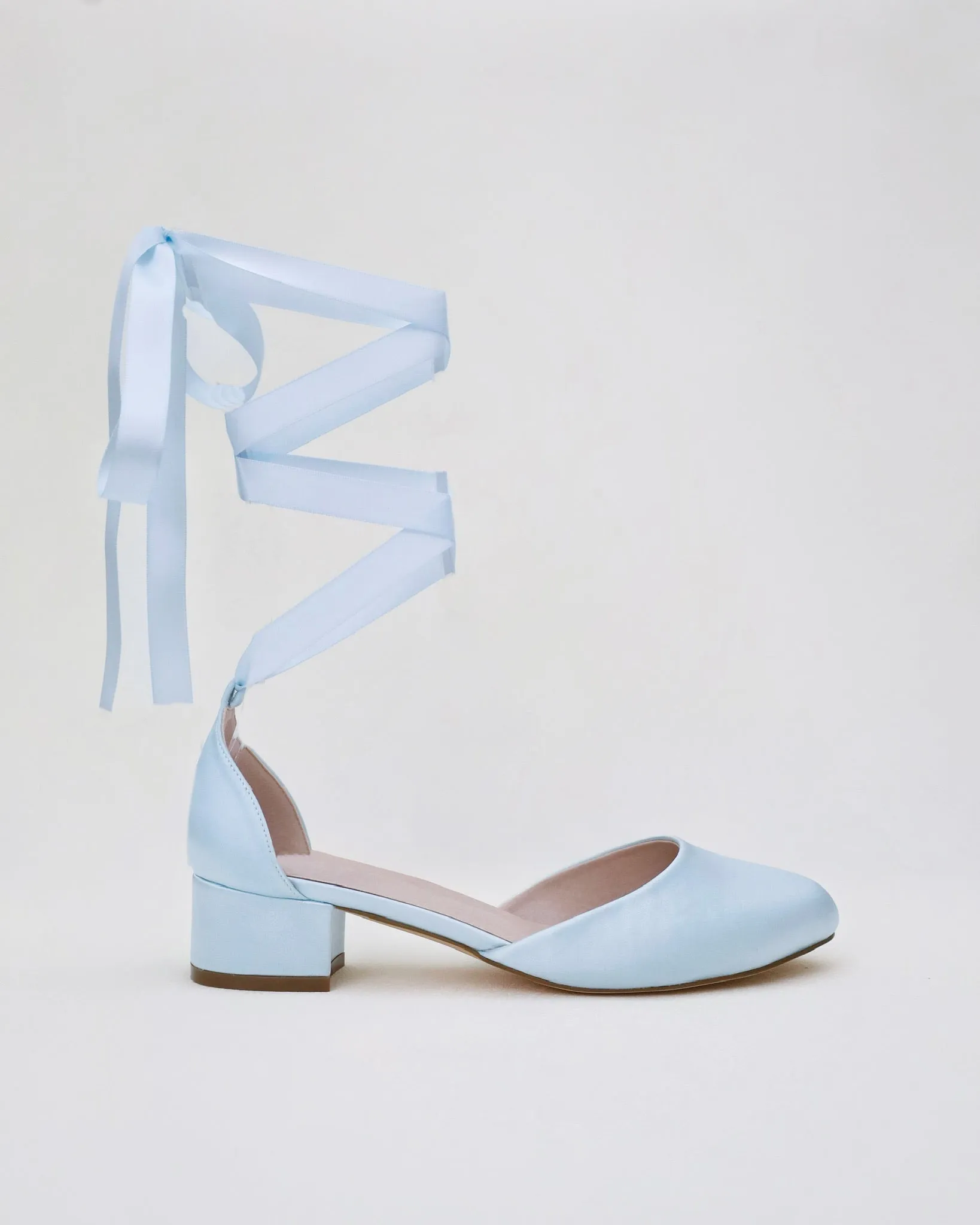 Round Toe Satin Block Heel with Ballerina Lace Up