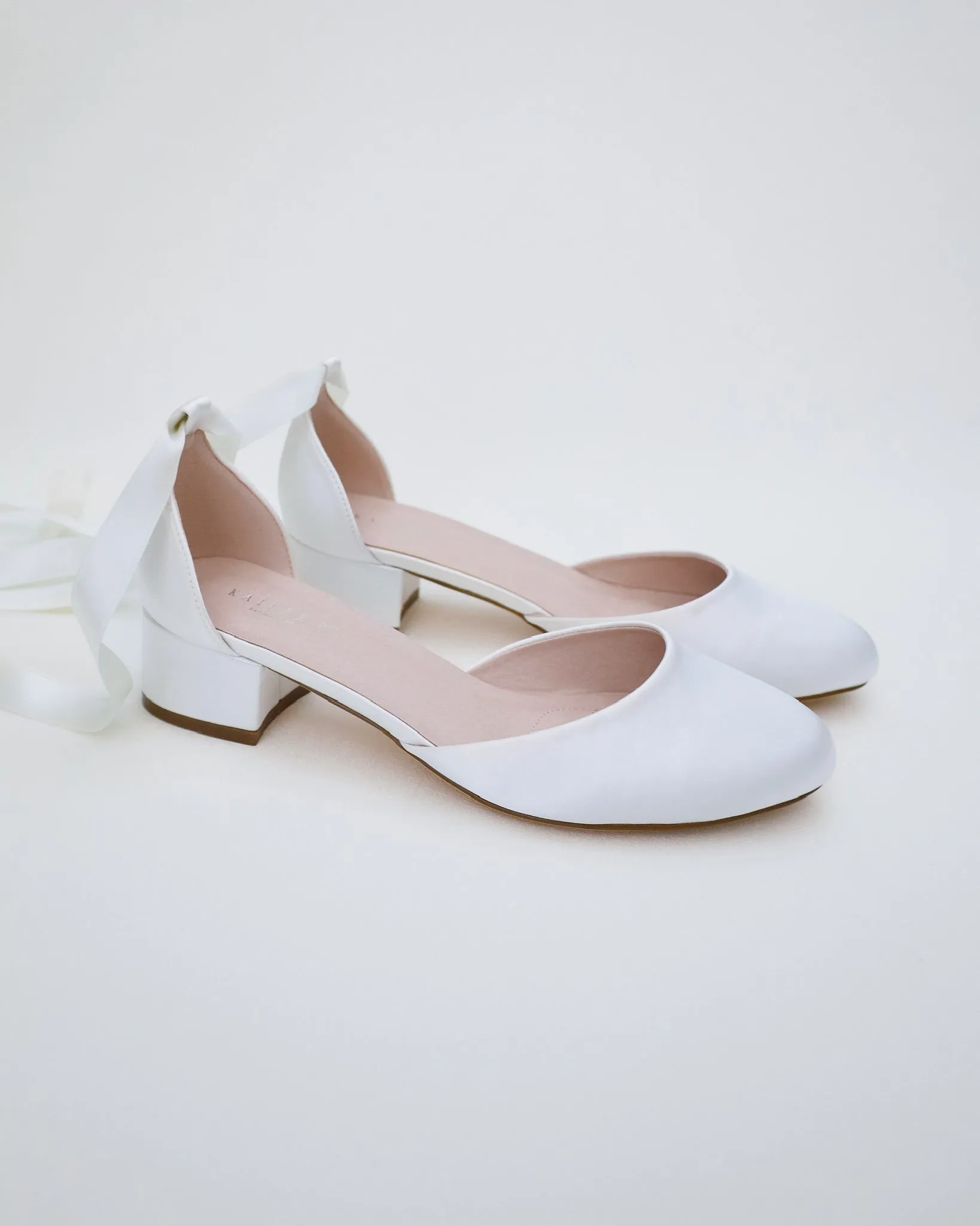 Round Toe Satin Block Heel with Ballerina Lace Up