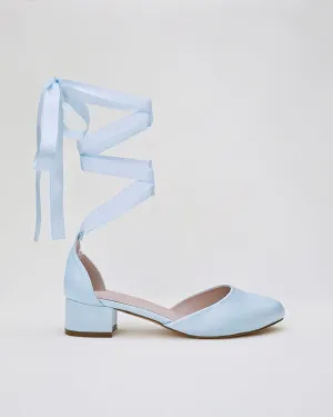 Round Toe Satin Block Heel with Ballerina Lace Up