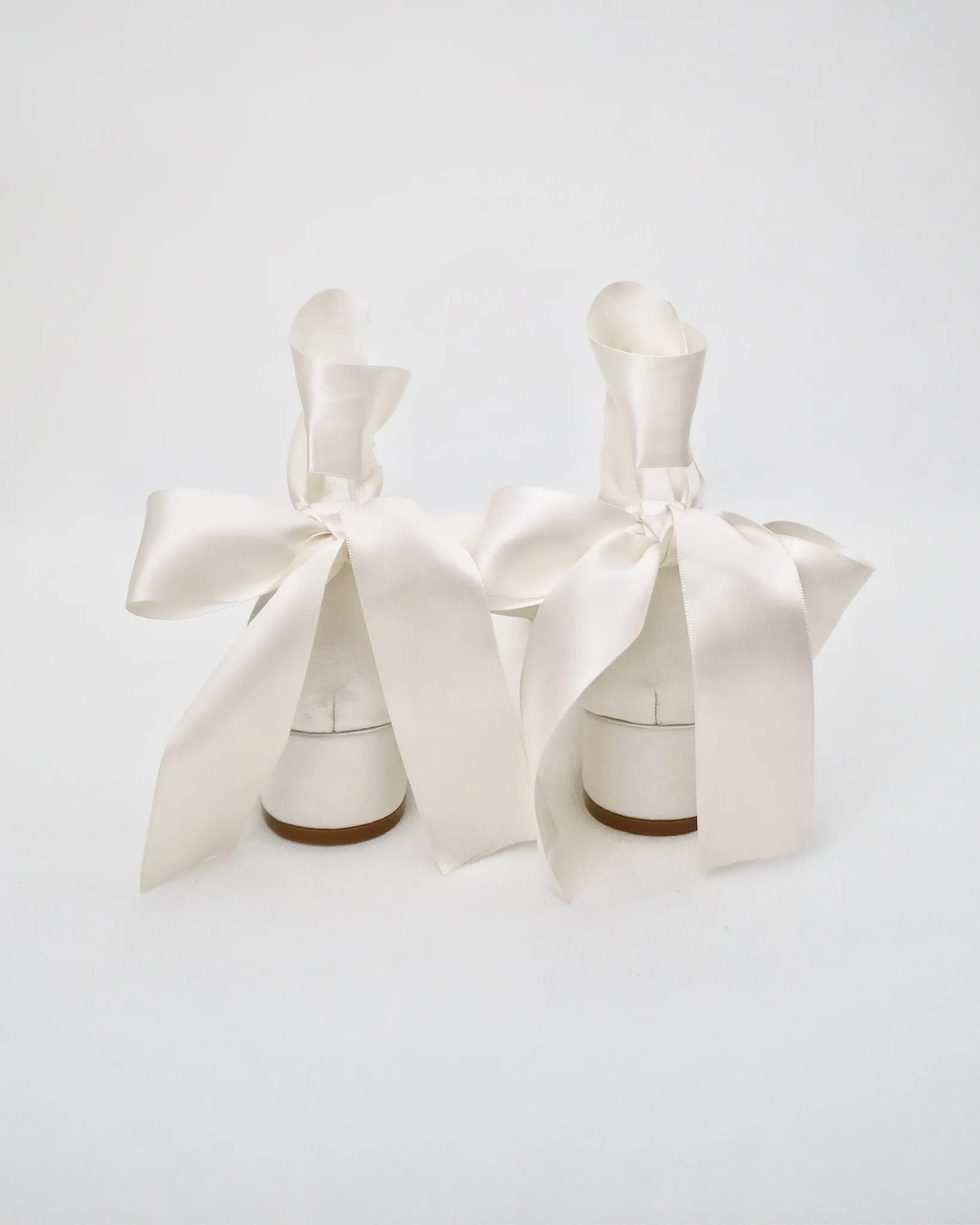 Round Toe Satin Block Heel with Wrapped Ribbon Tie