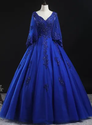Royal Blue Ball Gown Lace Applique Quinceanera Dresses, Tulle Floor Length Sweet 16 Dresses