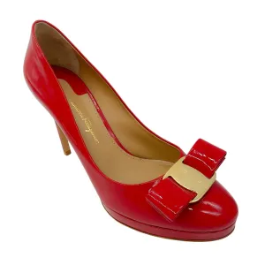 Salvatore Ferragamo Red Bow Detail Patent Leather Pumps