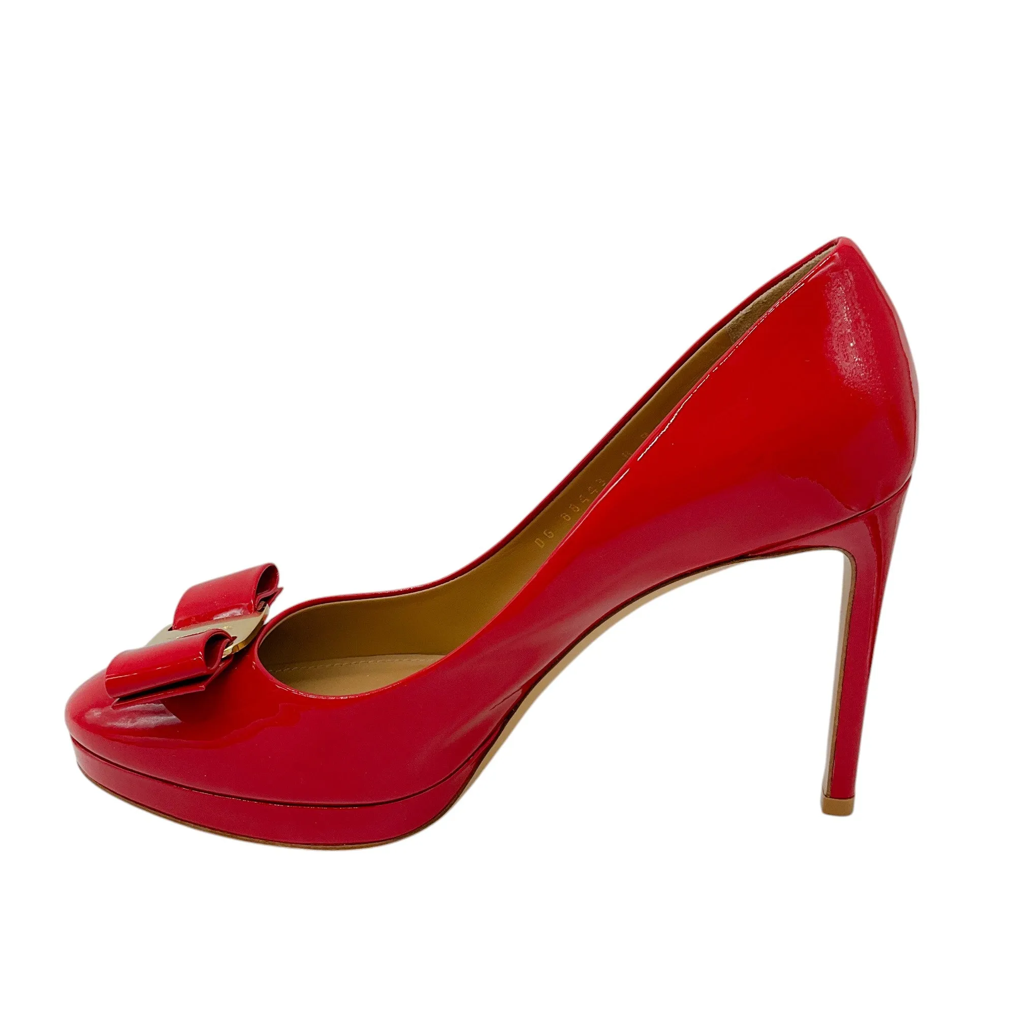 Salvatore Ferragamo Red Bow Detail Patent Leather Pumps