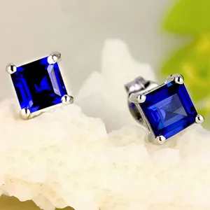 Sapphire 925 Sterling Silver Stud Earring