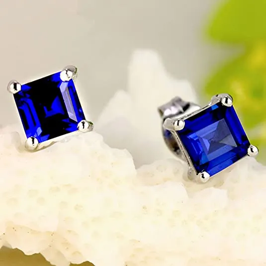 Sapphire 925 Sterling Silver Stud Earring