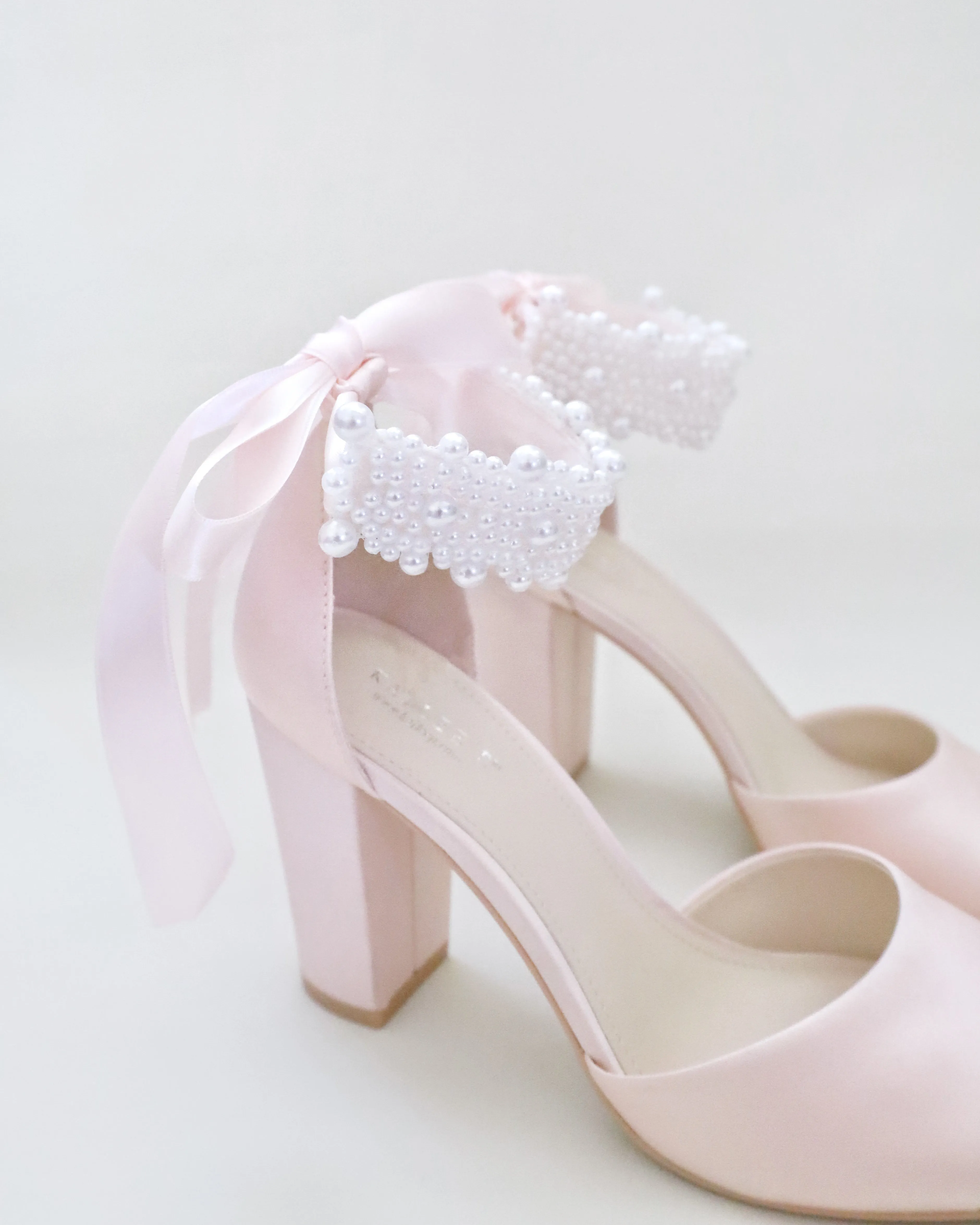 Satin Block Heel Evening Sandals with Perla Ankle Strap