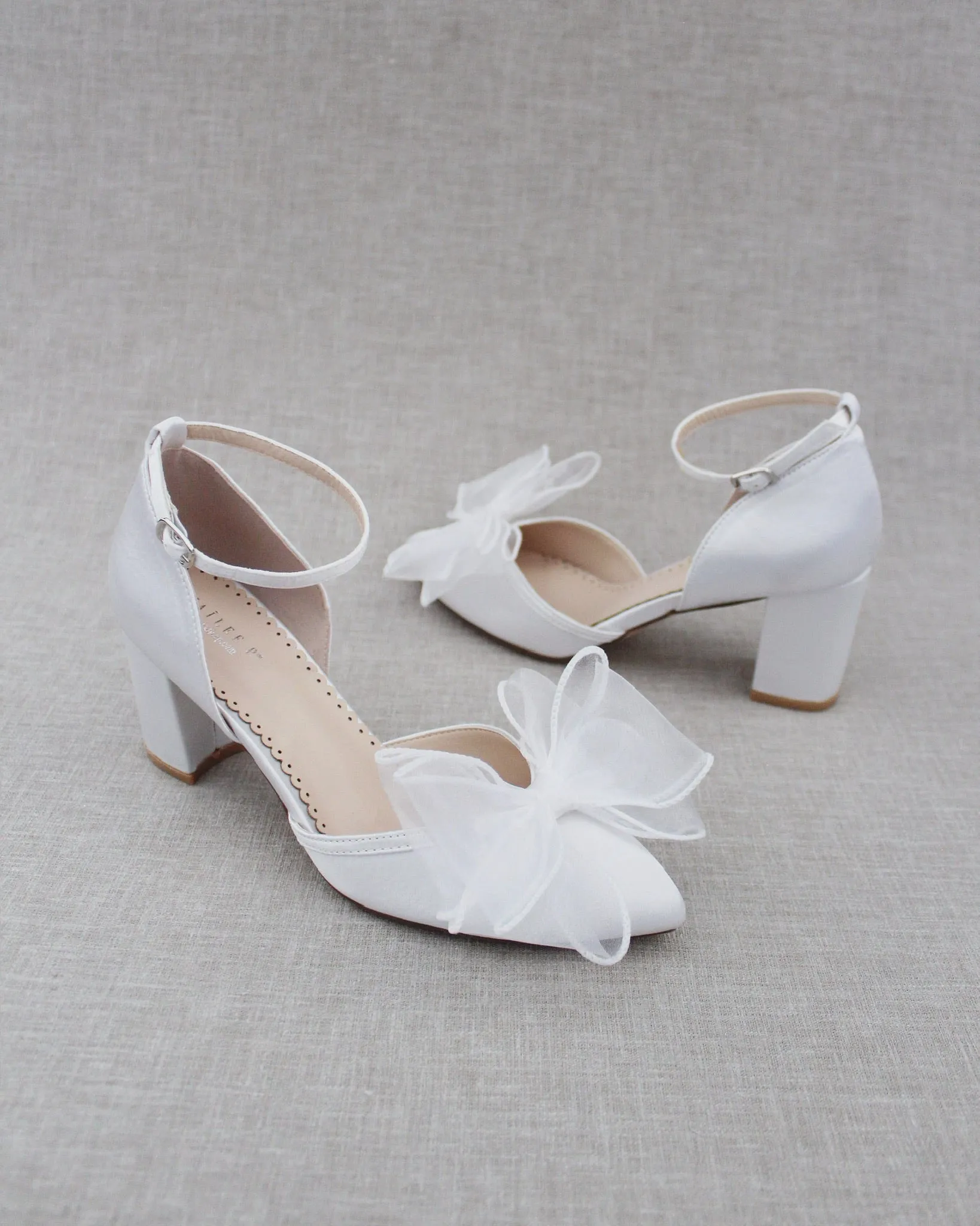 Satin Block Heel with Layered Organza Bow for Brides