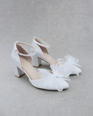 Satin Block Heel with Layered Organza Bow for Brides