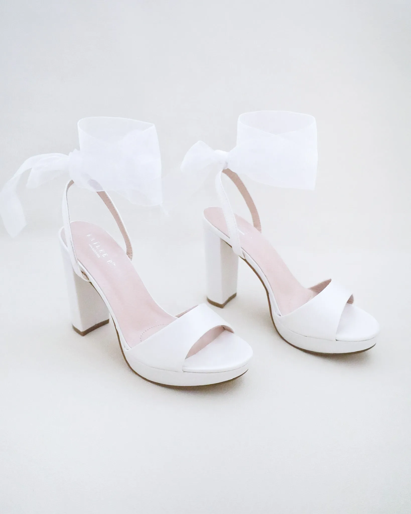 Satin Platform Block Heel Wedding Sandals with Wrapped Ribbon Tie