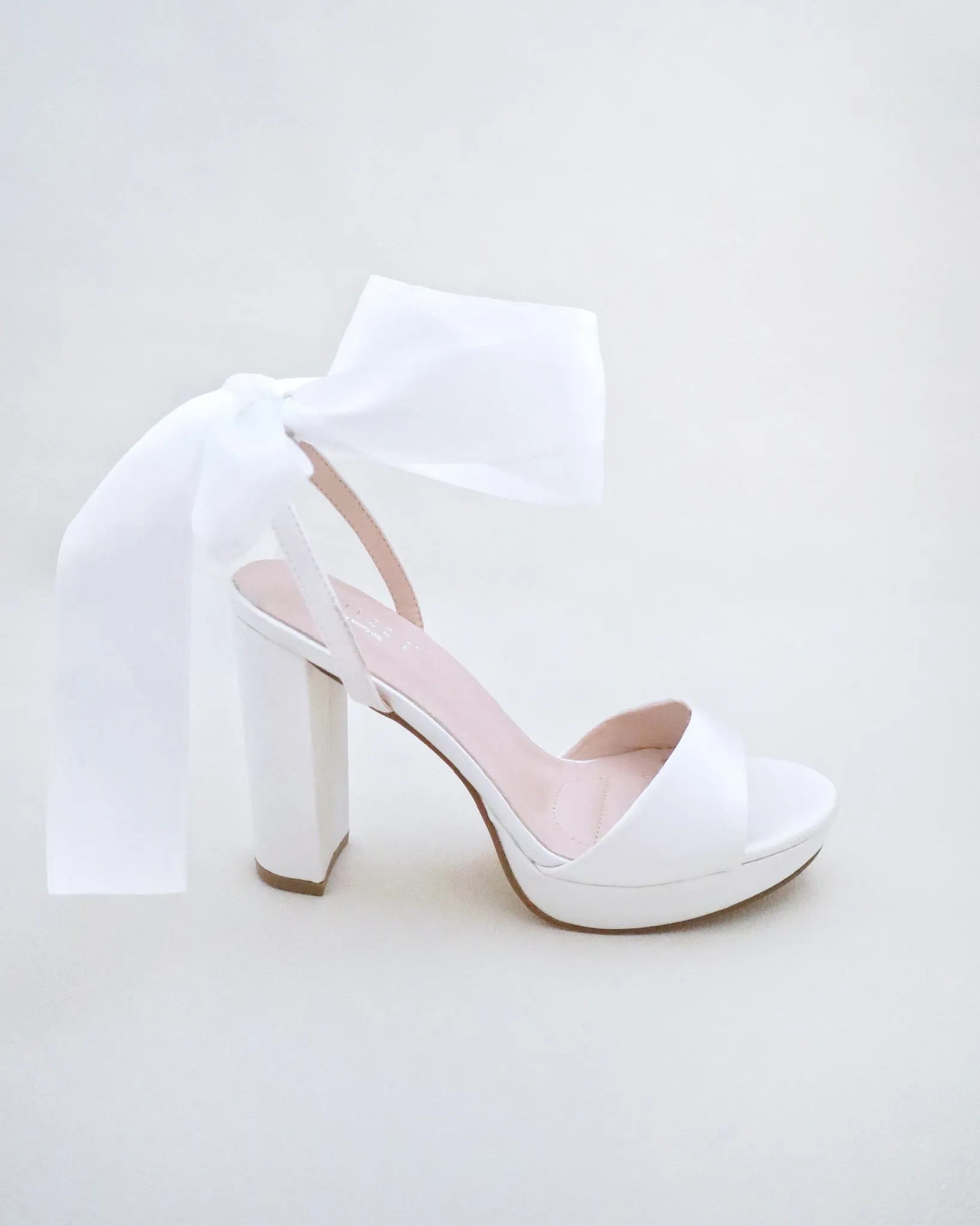 Satin Platform Block Heel Wedding Sandals with Wrapped Ribbon Tie