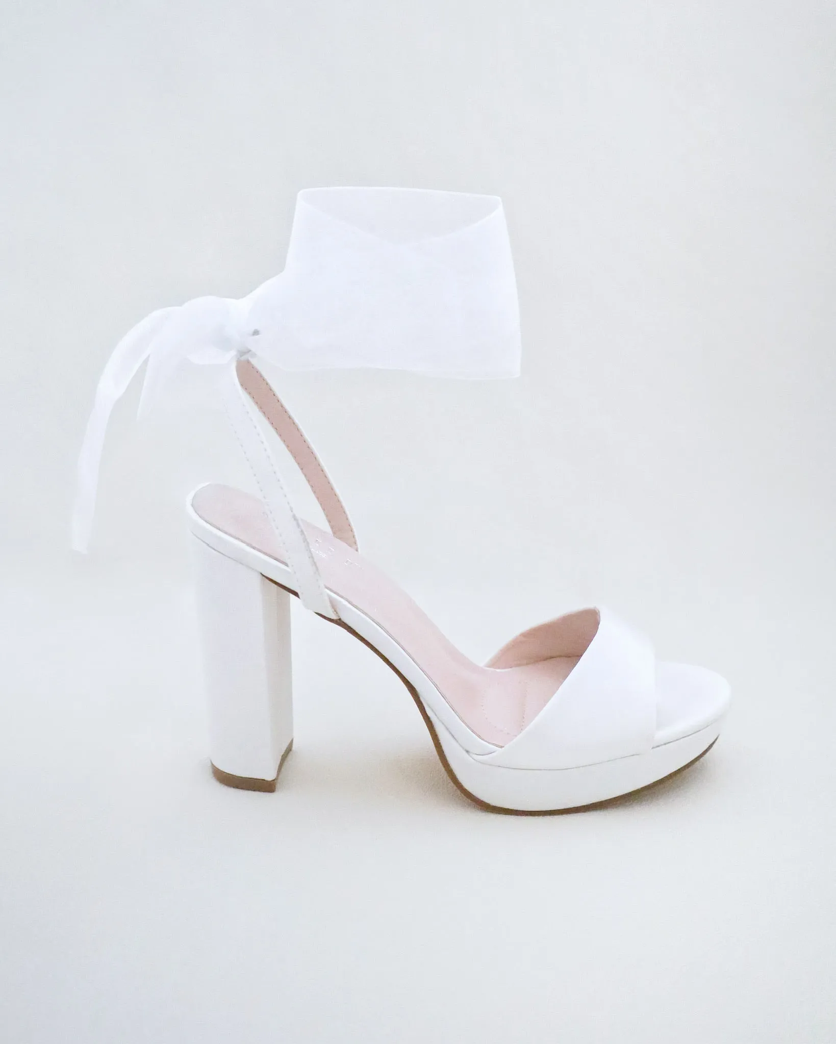 Satin Platform Block Heel Wedding Sandals with Wrapped Ribbon Tie