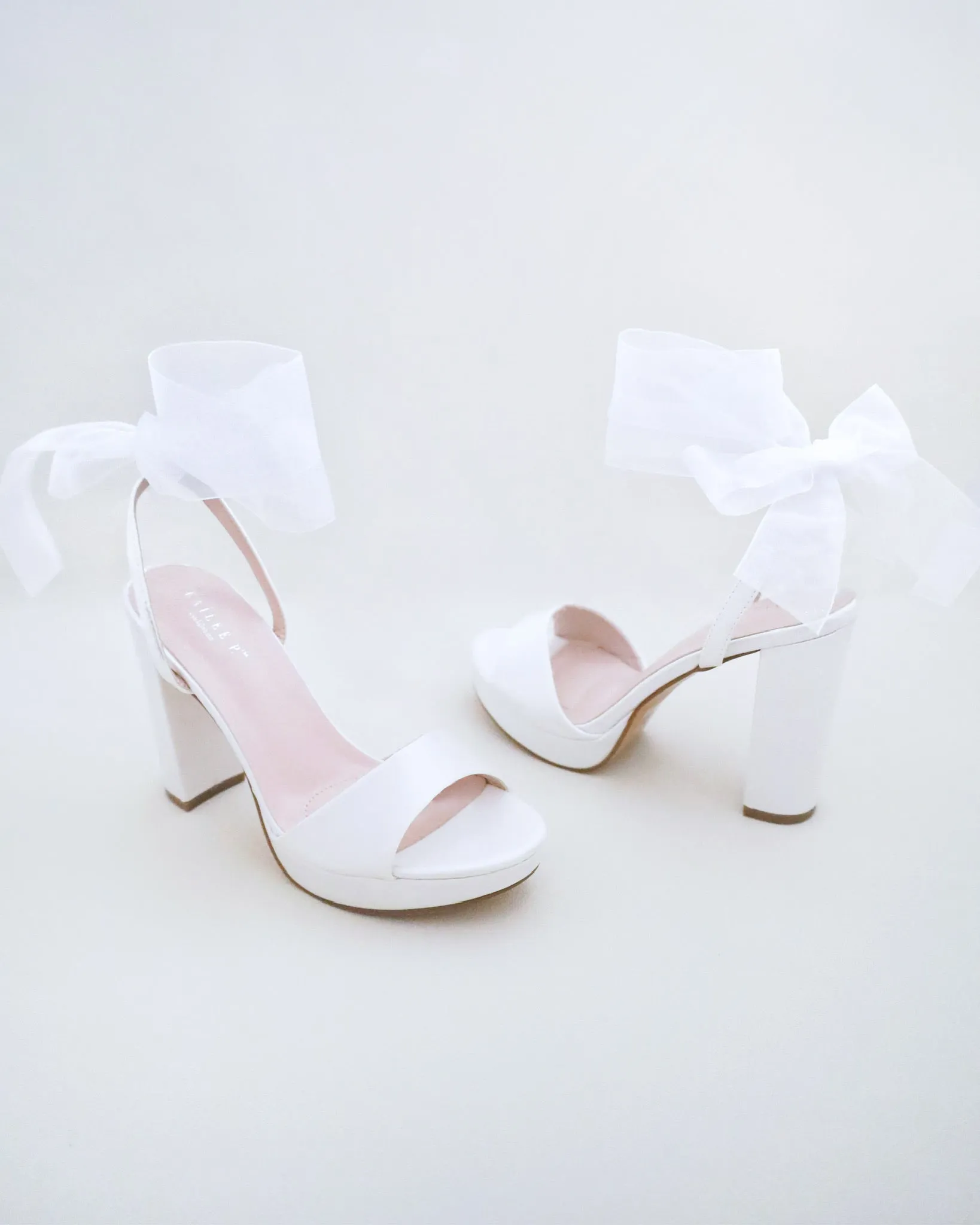 Satin Platform Block Heel Wedding Sandals with Wrapped Ribbon Tie