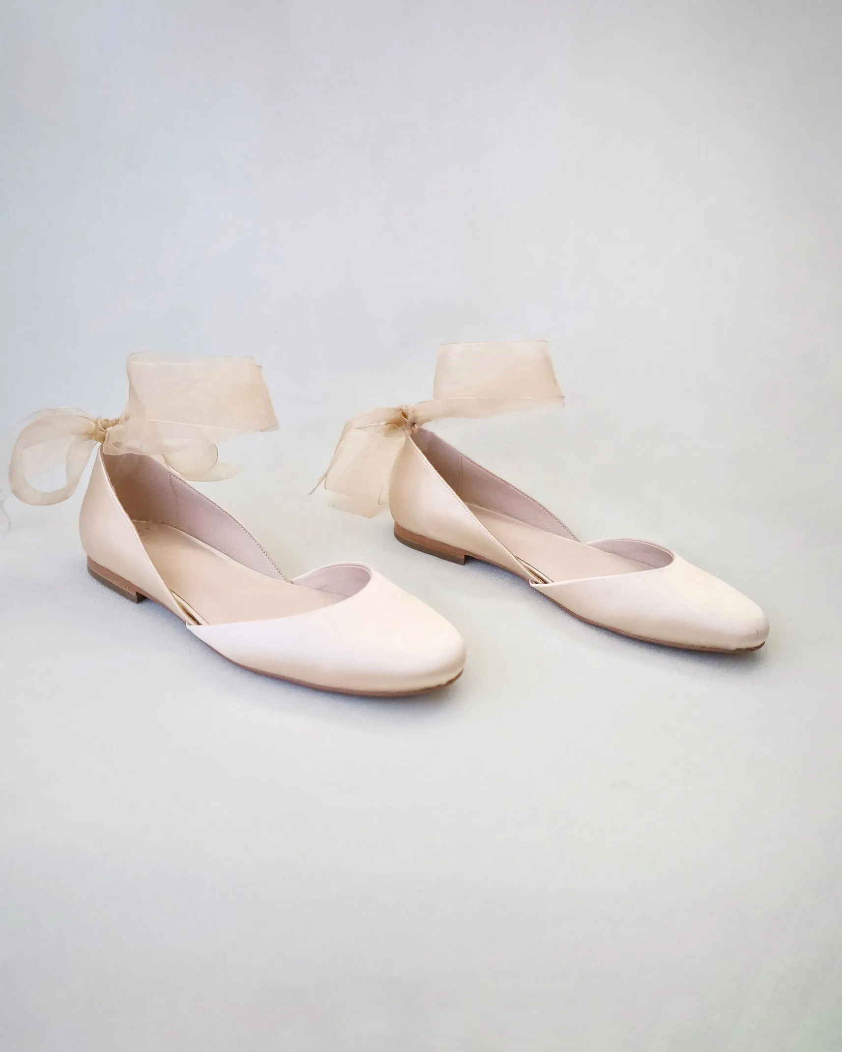 Satin Round Toe Evening Flat with Wrapped Ribbon Tie