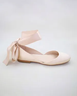 Satin Round Toe Evening Flat with Wrapped Ribbon Tie