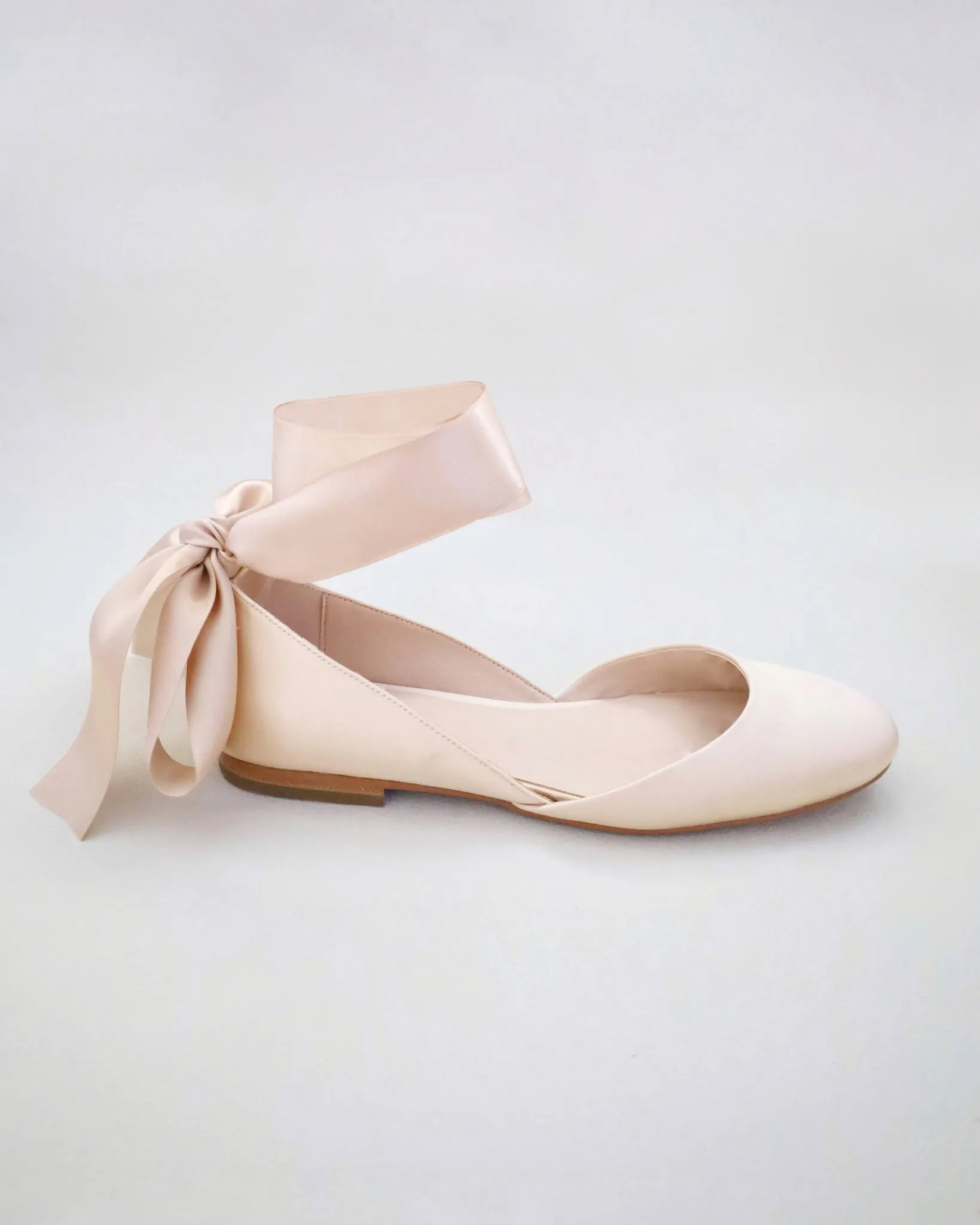 Satin Round Toe Evening Flat with Wrapped Ribbon Tie