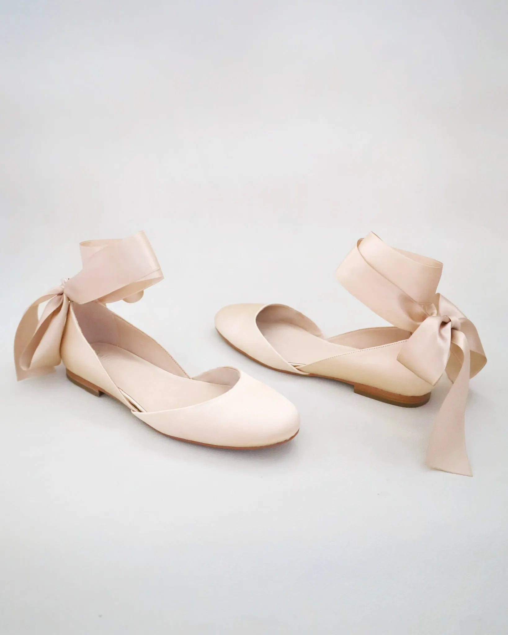 Satin Round Toe Evening Flat with Wrapped Ribbon Tie