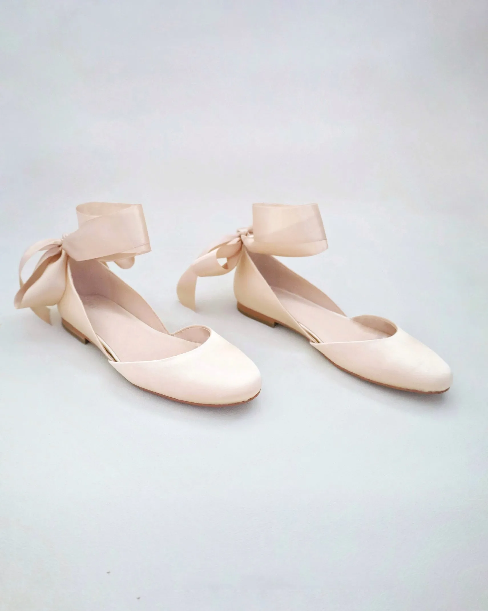 Satin Round Toe Evening Flat with Wrapped Ribbon Tie