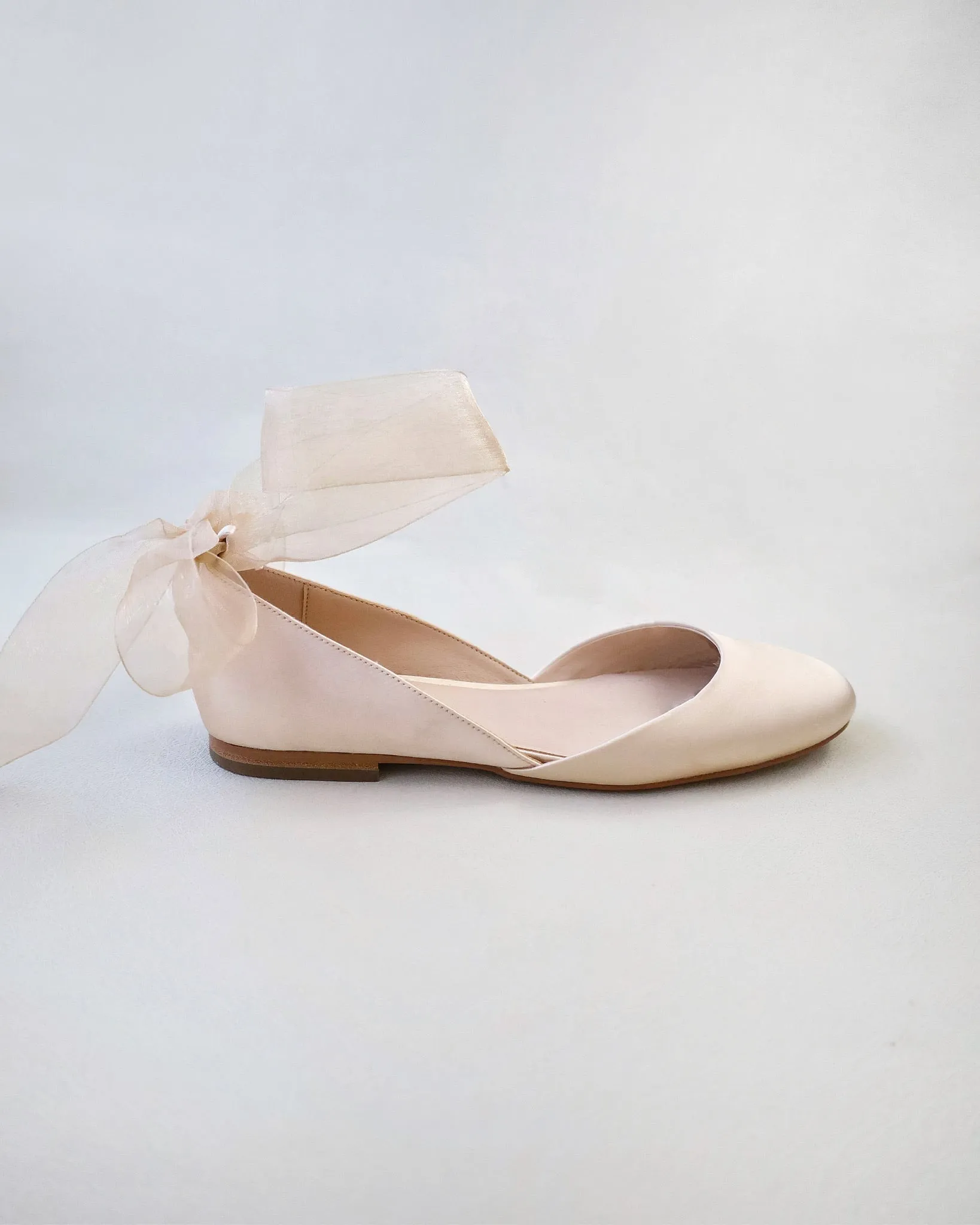 Satin Round Toe Evening Flat with Wrapped Ribbon Tie