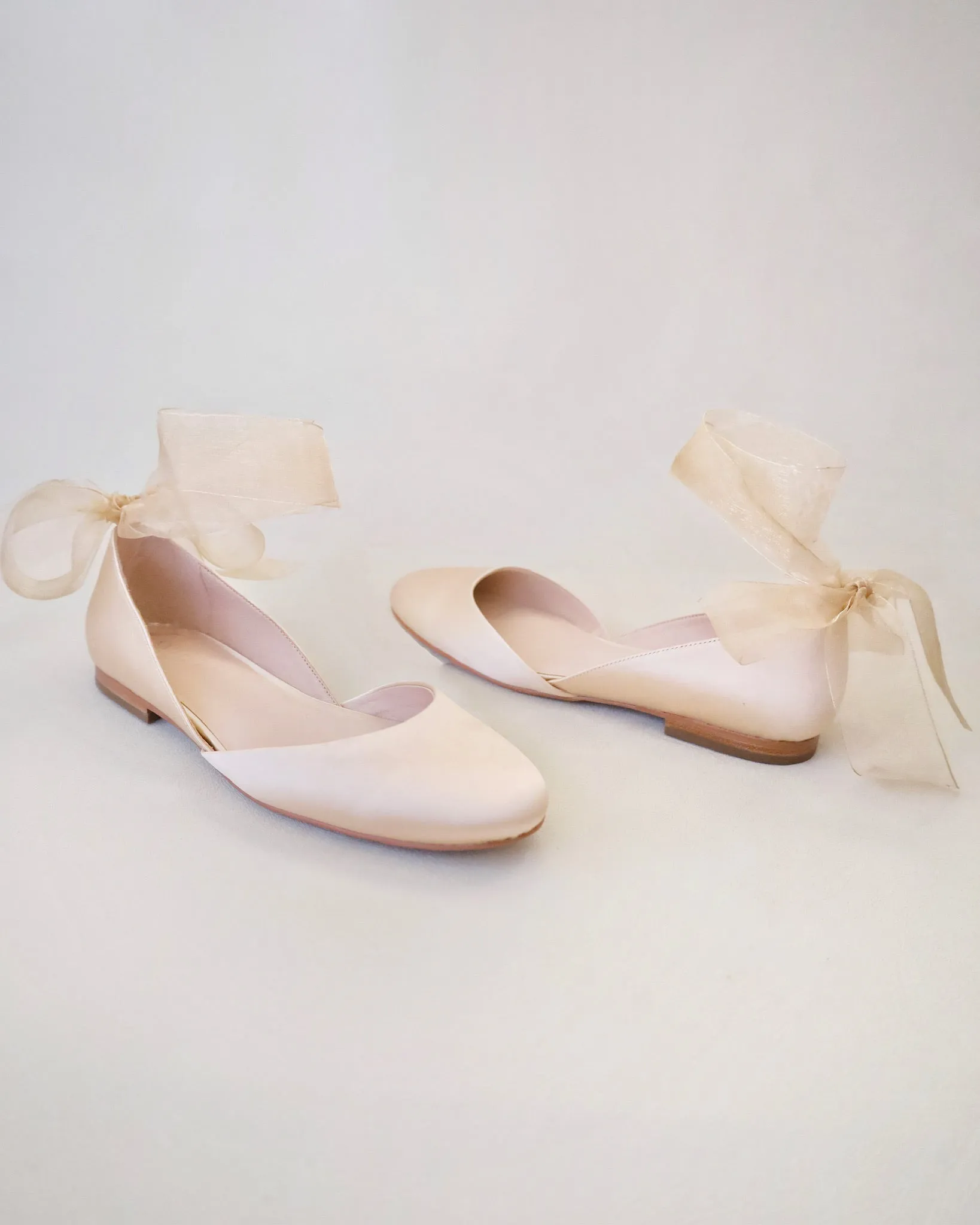 Satin Round Toe Evening Flat with Wrapped Ribbon Tie