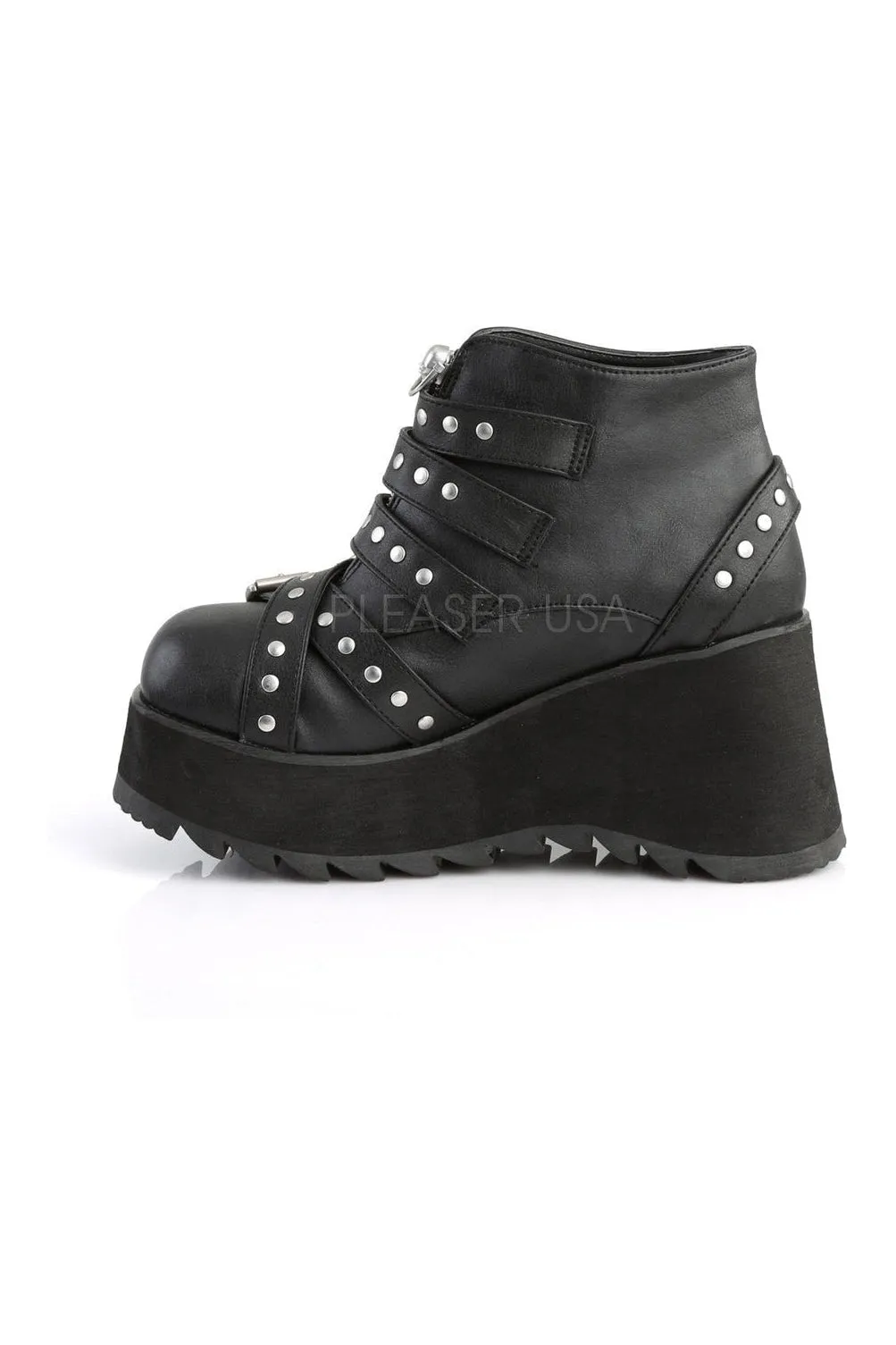 SCENE-30 Demonia Wedge | Black Faux Leather