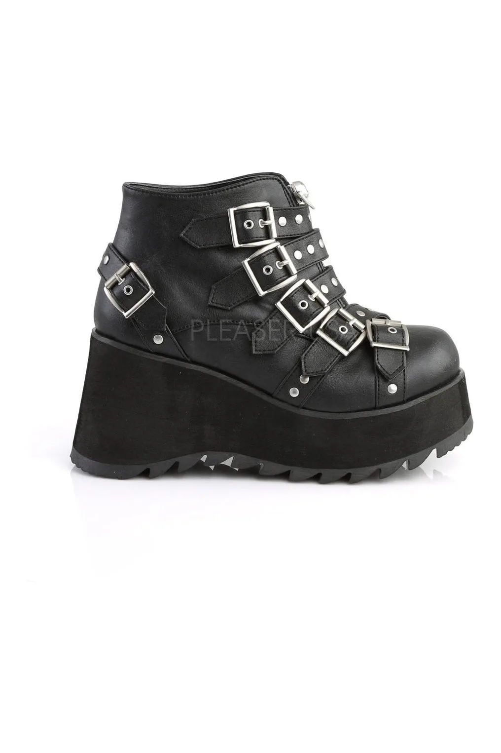 SCENE-30 Demonia Wedge | Black Faux Leather