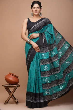 Sea Green Cotton  Saree