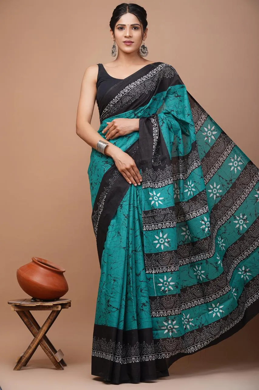 Sea Green Cotton  Saree