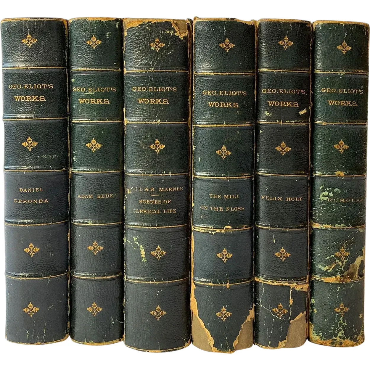 Set of Six English Leather Books: Works of George Eliot