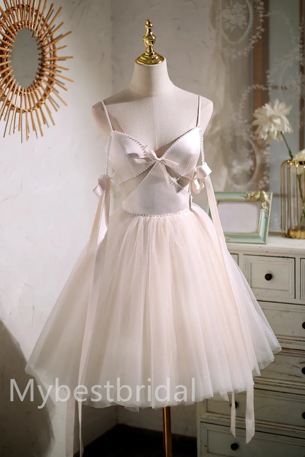 Sexy V-neck Bow knot Sleeveless A-line Short Mini Homecoming Dress,  HDS0100