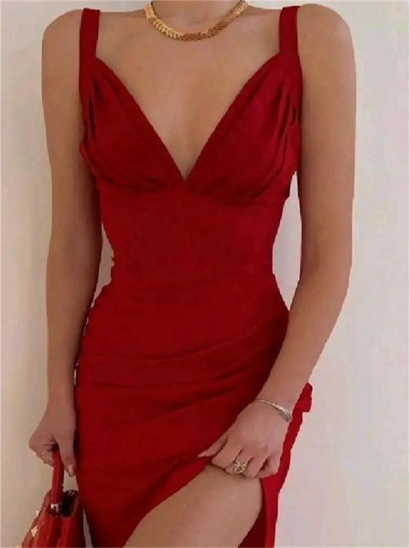 Sexy V-neck Side slit Spaghetti straps Short Homecoming Dresses, HDS0079