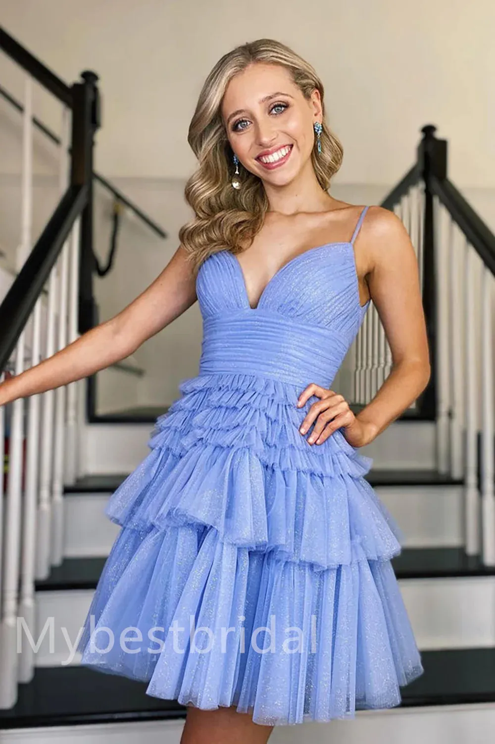 Sexy V-neck Sleeveless A-line Short Mini Homecoming Dress,  HDS0094