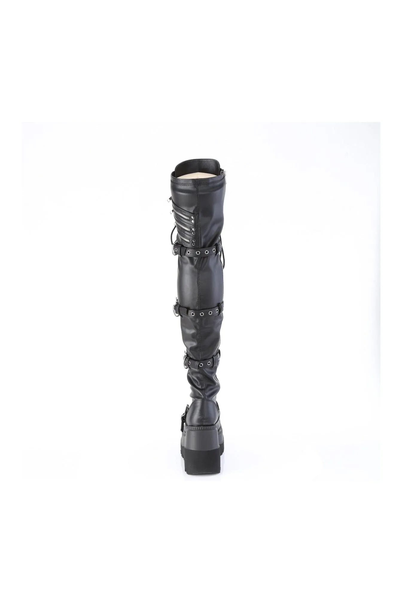 SHAKER-420 Black Vegan Leather Thigh Boot